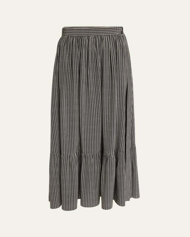 Micro Check Silk Maxi Skirt